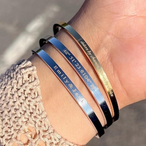 18k Personalised Bracelet, Dainty Cuff, Graduation Gift, Silver Engraved Bracelet, Custom Bracelet, Personalized Cuff, Inspirational Gift image 11