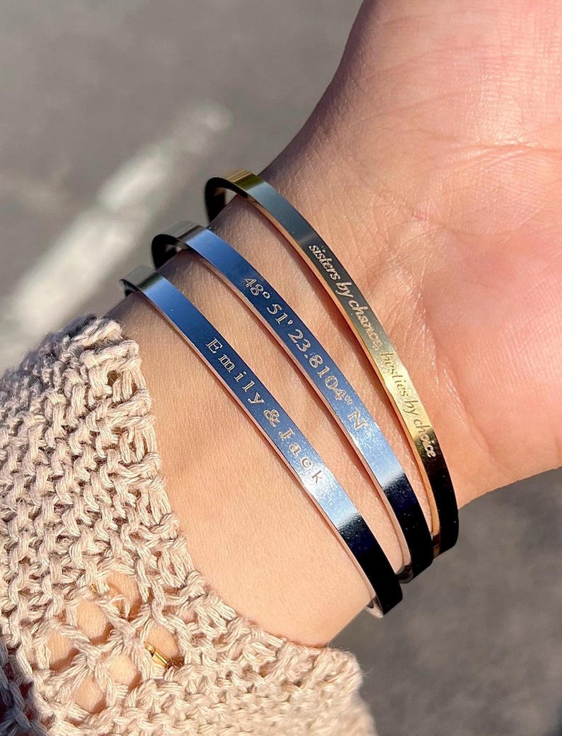 18k Personalised Bracelet, Dainty Cuff, Graduation Gift, Silver Engraved Bracelet, Custom Bracelet, Personalized Cuff, Inspirational Gift image 11