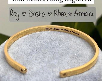 18k Handwriting Cuff Bracelet, Custom Handwriitng Cuff Bracelet, Hand Written Engraved Bracelet, Signature Bracelet