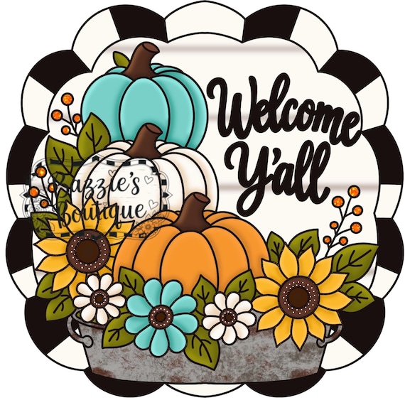 TEMPLATE: Fall floral with pumpkins;DIY door hanger