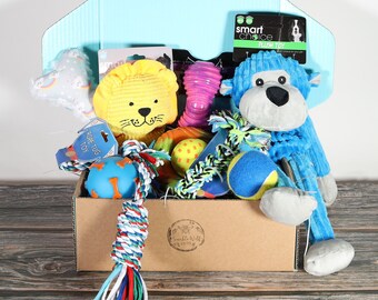 Dog Toys Gift Box Hamper |  Squeaky Rope | Plush | Birthday | Bumble Wolf Gifts | Puppy | New Dog