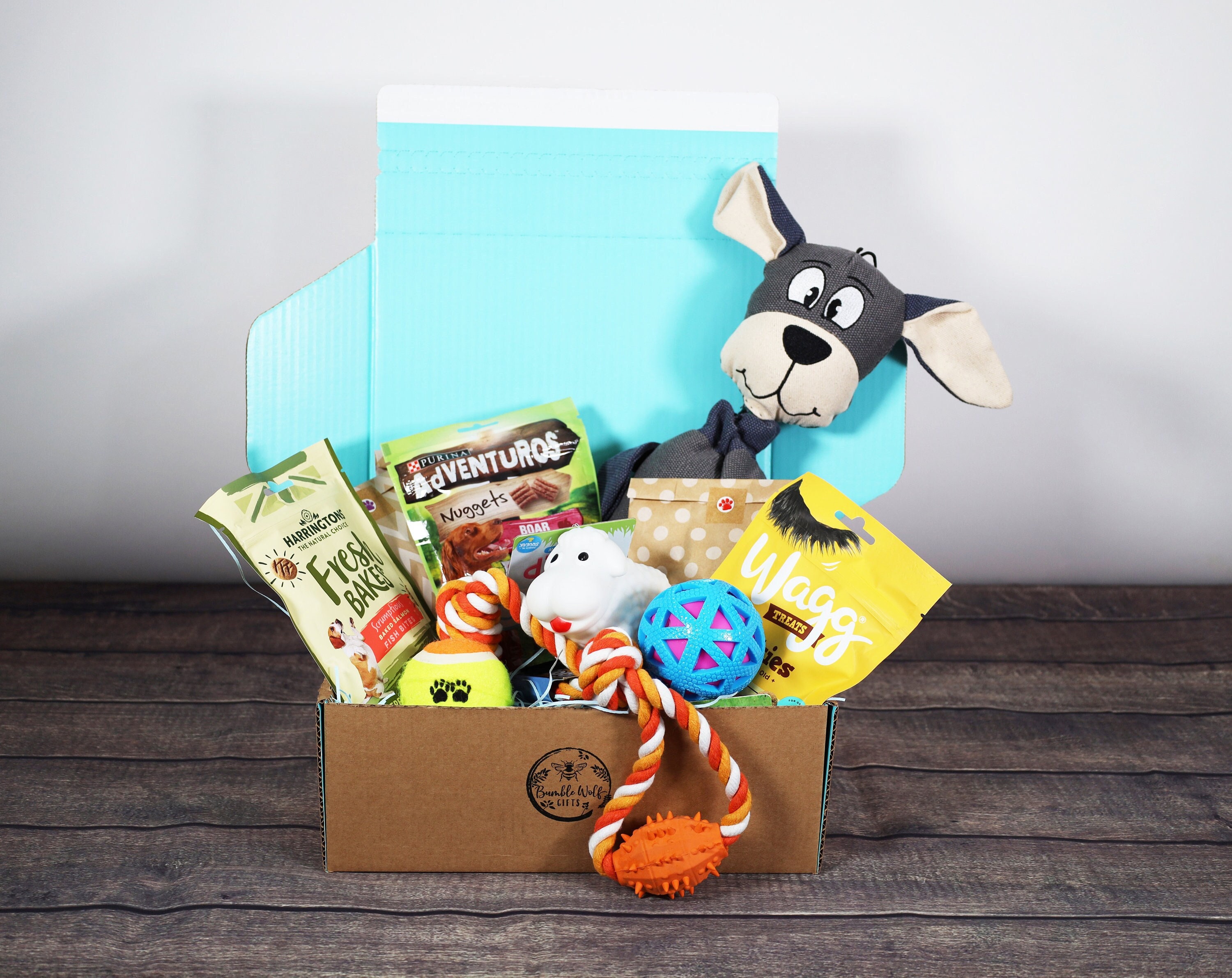 Dog Gift Box Hamper | Dog Treats | New Puppy | Dog Toys | Dog Birthday Present Box | Pet Chew Bumble Wolf Gifts | Christmas Premium Pet Gift