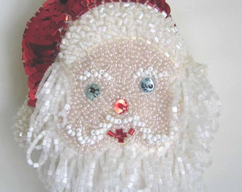 Bead Embroidery Kit with beads, fabric, pattern & instructions. Christmas Santa Ornament.