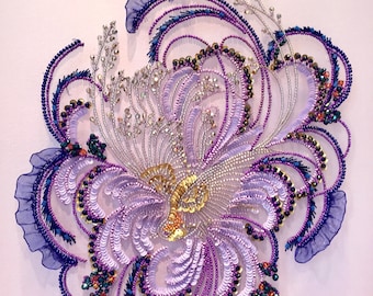 BEAD PACK with beads & fabric : Bird of Paradise Hand Bead Embroidery or Tambour Beading
