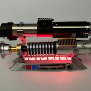 Double Lightsaber Display Stand With LED Light (Red Light Steel Finish)