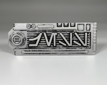 Gepersonaliseerde magnetische Star Wars geïnspireerde naamtag Greeble (Aurebesh, Mandalorian, Droid)