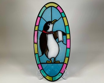 Disneyland Jolly Holiday Bakery Mary Poppins Penguin Waiter Faux Stained Glass Window Replica Suncatcher