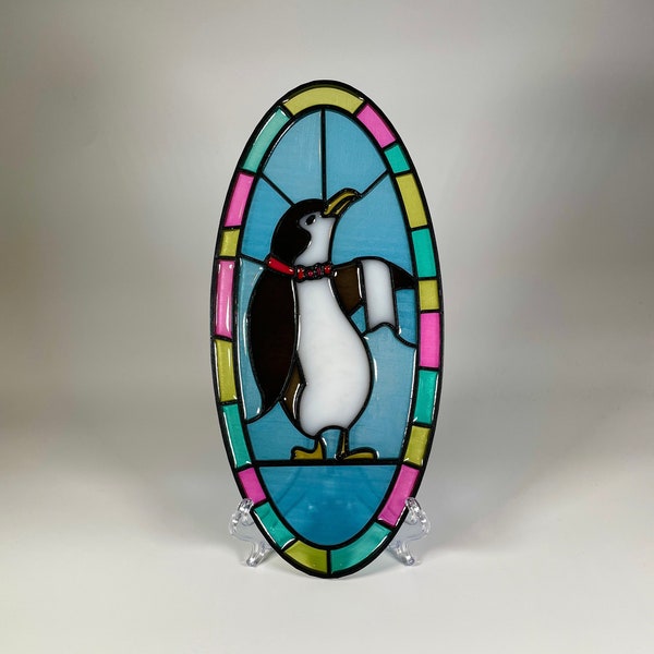 Disneyland Jolly Holiday Bakery Mary Poppins Penguin Waiter Faux Stained Glass Window Replica Suncatcher