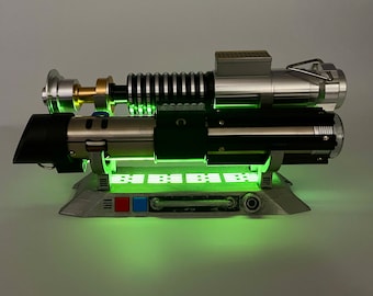 Double Lightsaber Display Stand With LED Light (Green Light Steel Finish)