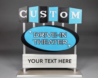Retro Personalized Drive-In Theater Sign – Custom Miniature 3D Model (50s Style)