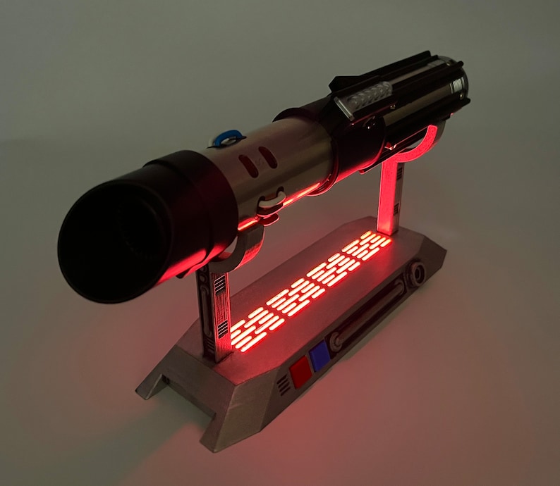 Light up Star Wars lightsaber display stand with red LED lighting