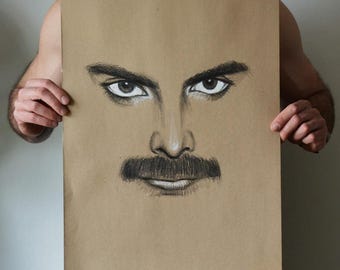 Minimalistic graphite portrait of Freddie Mercury