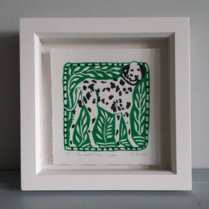 Limited edition box framed linoprint of dalmatian dog