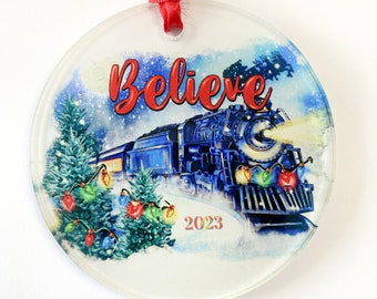 NEW!!  Polar Express theme Christmas Ornament with Bell - can be personalized