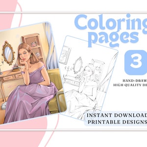 Princess coloring pages PNG and PDF printable book