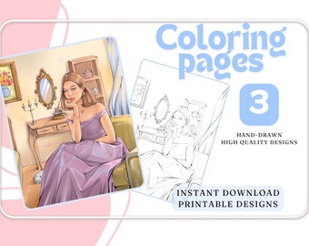 Princess coloring pages PNG and PDF printable book