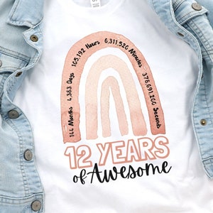 Camicie di 12 ° compleanno, ragazza, magliette di 12 ° compleanno, camicia per ragazza di compleanno di dodici anni, regalo di compleanno di 12 anni