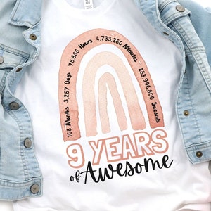 9th Birthday Shirts, Girl, 9th Birthday TShirts, Nine Year Old Birthday Girl Shirts, 9 Year old, 9th Birthday, Birthday Countdown, Gift