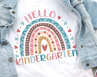 Kindergarten Shirt Girls, First Day of Kindergarten Outfit, Gift, Hello Kindergarten Rainbow T-Shirt, Back to School Shirt, Kids 1st Day Tee