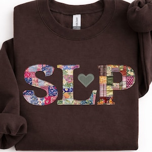 SLP Sweatshirt | Patchwork Style SLP Shirt | Speech Therapist Crewneck | SLP Gifts | Printed Quilt Look