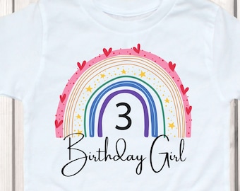 Camiseta de niña de 3er cumpleaños, camiseta arcoíris para niña pequeña