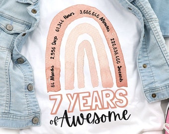 7th Birthday Shirt, Girl, 7th Birthday TShirts, Seven Year Old Birthday Girl Shirt, 7 Year old Birthday, Birthday Countdown, Gift