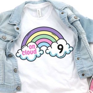 9th Birthday Shirts, Girl, 9th Birthday TShirts, Nine Year Old Birthday Girl Shirts, 9 Year old, Birthday Countdown, Gift, On Cloud 9
