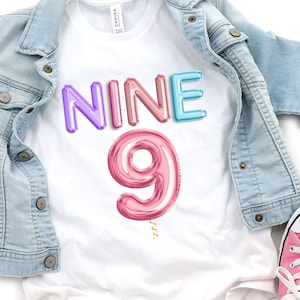 9th Birthday Shirts, Girl, 9th Birthday TShirts, Nine Year Old Birthday Girl Shirts, 9 Year old, Birthday Countdown, Gift, On Cloud 9