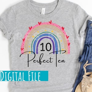 10. Geburtstag Mädchen Regenbogen SVG, Geschenk, 10 Jahre alt, Geburtstagsshirt, Geburtstagskind Svg PNG JPG pdf, Cricut, Sublimation, Digitaler Download