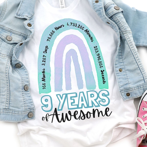 9th Birthday Shirts, Girl, 9th Birthday TShirts, Nine Year Old Birthday Girl Shirts, 9 Year old, 9th Birthday, Birthday Countdown, Gift