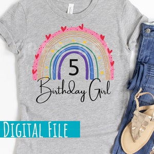 5th Birthday Girl Rainbow SVG, Rainbow Birthday Gift, 5 year old, Birthday Shirt, Birthday Girl Svg PNG JPG, Cricut, Digital Download
