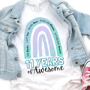 11th Birthday Shirt, Girl, 11th Birthday TShirts, Eleven Year Old Birthday Girl Shirt, 11 Year old Birthday, Birthday Countdown
