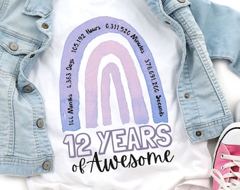 Chemises d’anniversaire de 12 ans, fille, 12 ans TShirts, chemise de fille d’anniversaire de douze ans, cadeau d’anniversaire de 12 ans