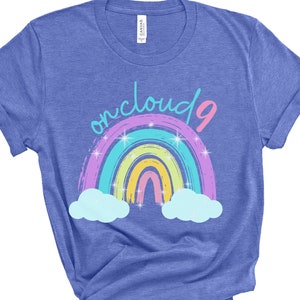 9th Birthday Shirts, Girl, 9th Birthday TShirts, Nine Year Old Birthday Girl Shirts, 9 Year old, Birthday Countdown, Gift, On Cloud 9