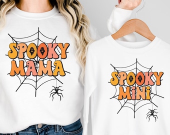 Mama and me Halloween, Retro Boo Ghost Spooky Season Mama Sweatshirt, Halloween Mommy and Me Outfits, Halloween Family Matching Sibling