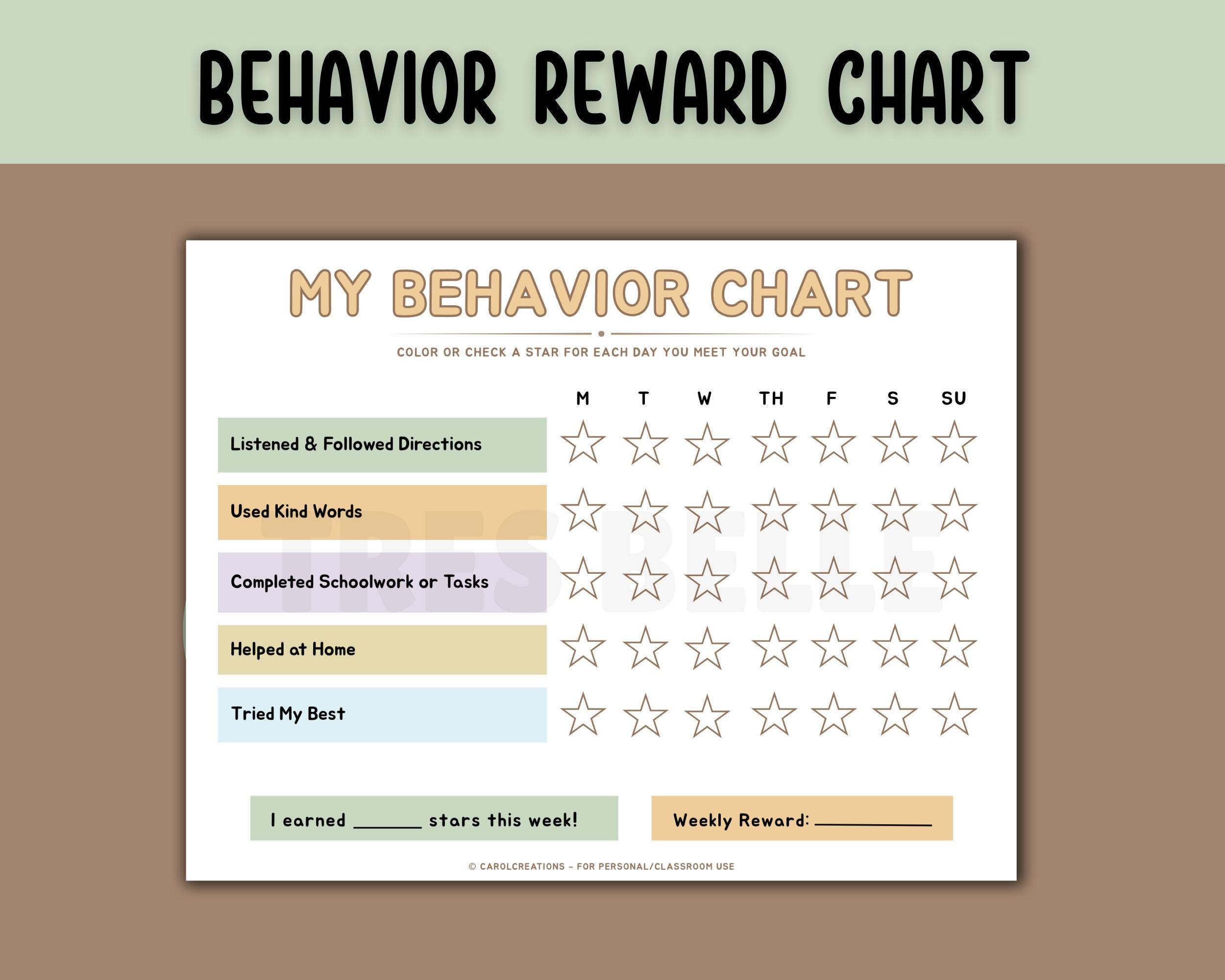 Simple Behavior Reward Chart for Kids, Weekly Behavior Tracker ...