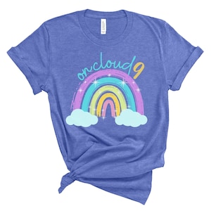 Camisas de 9º aniversário, menina, camisetas de 9º aniversário, camisas de menina de nove anos, 9 anos, contagem regressiva de aniversário, presente, na nuvem 9