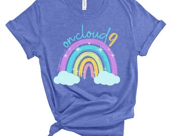 9th Birthday Shirts, Girl, 9th Birthday TShirts, Nine Year Old Birthday Girl Shirts, 9 Year old, Birthday Countdown, Gift, On Cloud 9