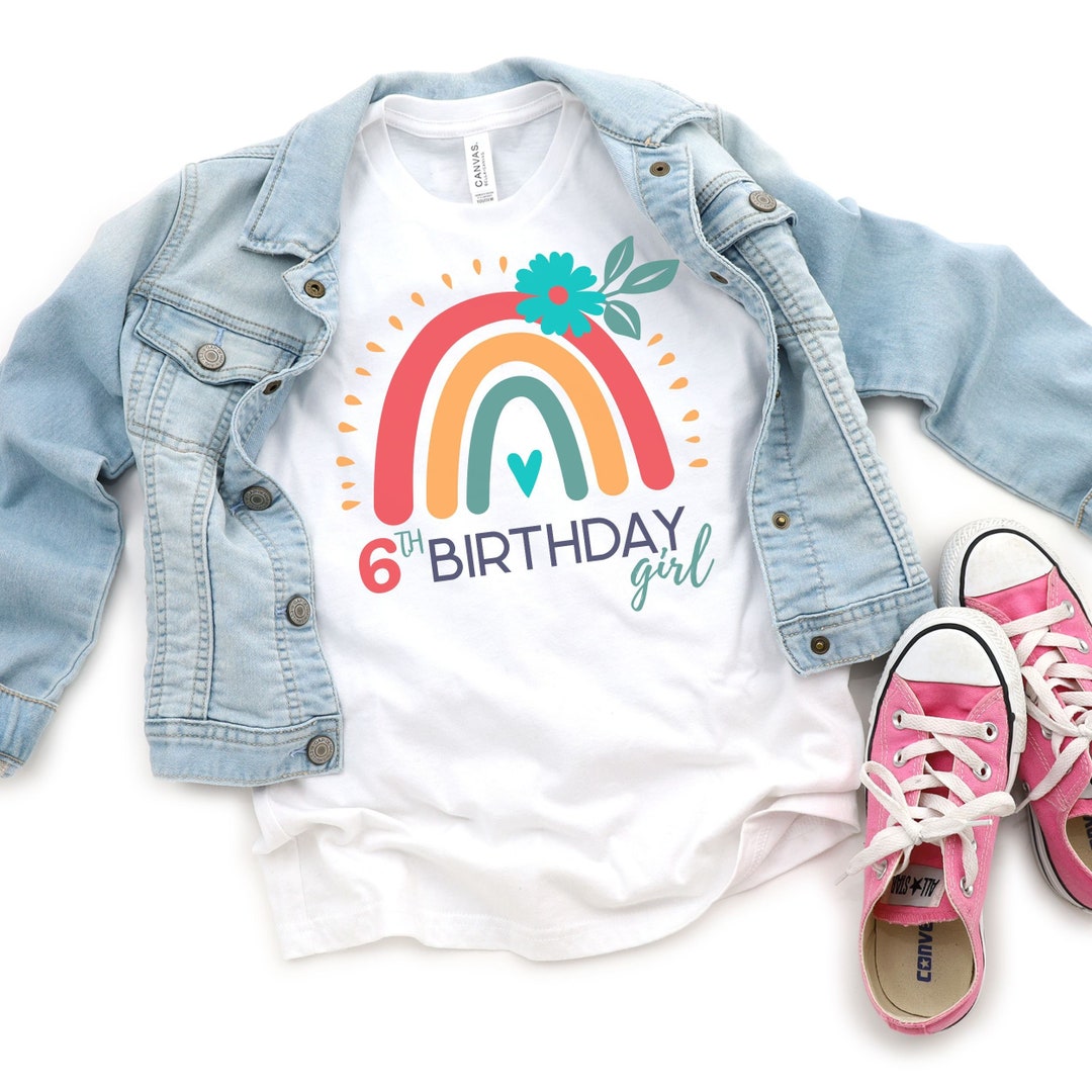 6th Birthday Outfit 6 Year Old Birthday Girl Shirt Rainbow Tutu Dress Six  Birthday T-shirt Sixth Birthday Gift Personalized Custom JD6 
