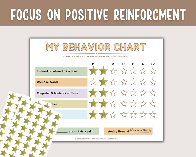 Simple Behavior Reward Chart for Kids, Weekly Behavior Tracker ...