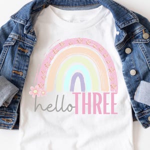 3rd Birthday Shirt, Girl, 3rd Birthday TShirts, Three Year Old Birthday Girl Gift, 3 Year old Birthday Party, Hello Three Tee, Gift for Girl