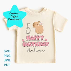Custom Capybara Birthday Shirt Design for Girls, Digital Download, Editable Age & Name, Cute Animal Birthday SVG PNG jpg PDF Party Gift