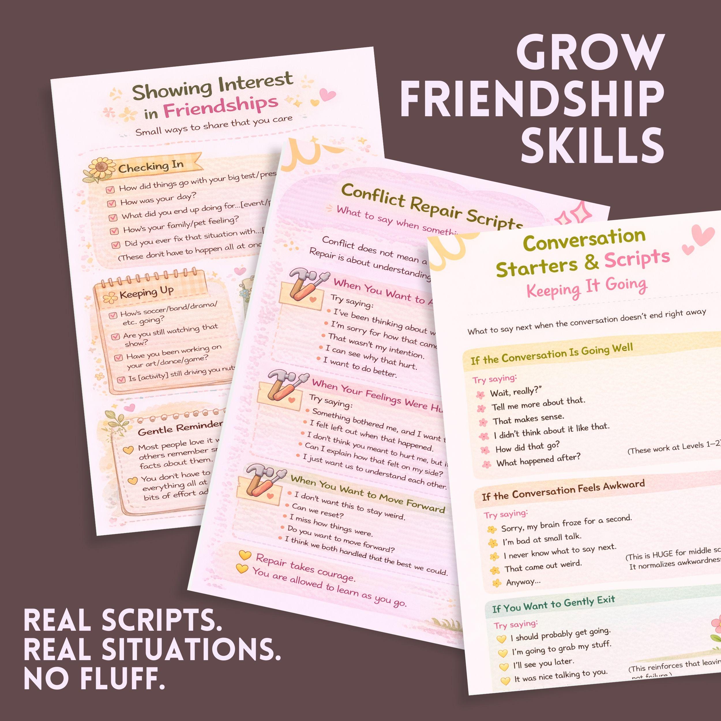 Conversation Starters for Middle School Girls, Social Skills Scripts ...