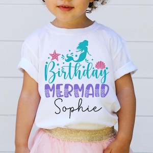 Personalized Mermaid Birthday Shirt, Custom Name Birthday Girl Outfit, Under the Sea Party Shirt, Mermaid Birthday Gift, Toddler & Kids Tee