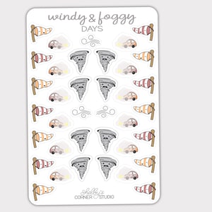 Kawaii Windy Foggy Weather Planner Stickers | Journal Scrapbooking Bundle