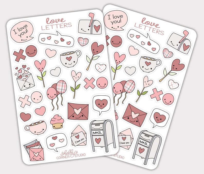 Kawaii Valentine Love Letter Planner Sticker Sheet Bundle | Journal ...