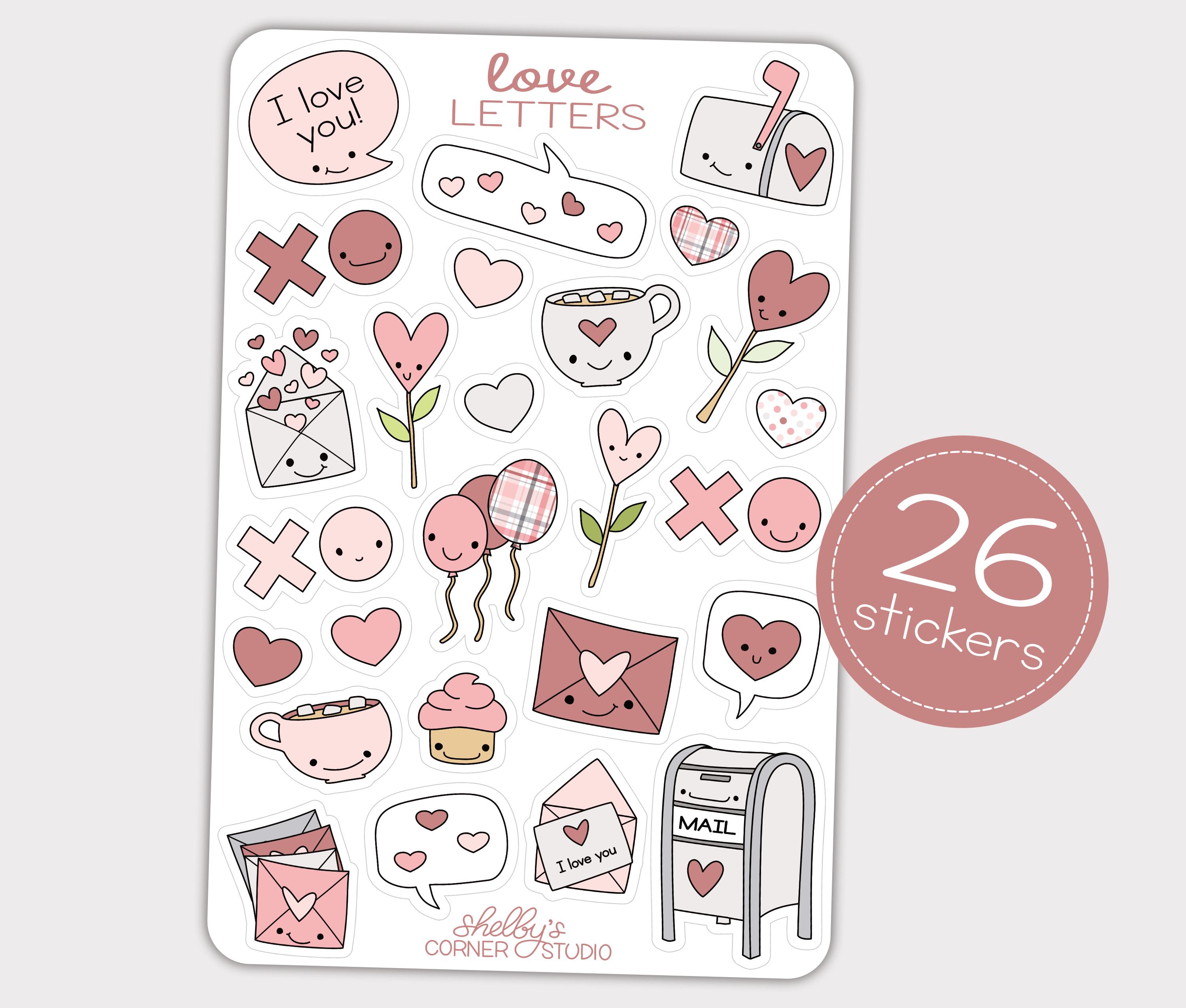 Kawaii Valentine Love Letter Planner Sticker Sheet Bundle | Journal ...