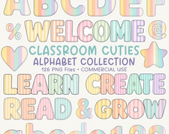 Bulletin Board Alphabet Clipart, Classroom Alphabet Letters PNG, School Supplies Bundle, Class Decor, Pastel ABC, Commercial Use