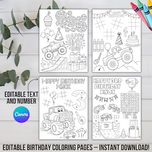 Editable Monster Trucks Coloring Pages | Printable Coloring Sheets | Monster Truck Birthday Party Activity | Kids Party Fun Instant Download