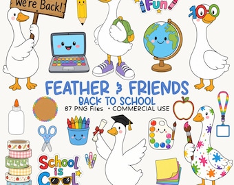 Back to School Goose Clipart, Classroom Clip Art PNG, Teacher Graphics, Watercolor School Bundle